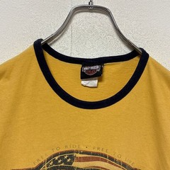 【HARLEY-DAVIDSON】00s Ringer T-shirt 両面ロゴ 星条旗 リンガーTシャツ S-5950
