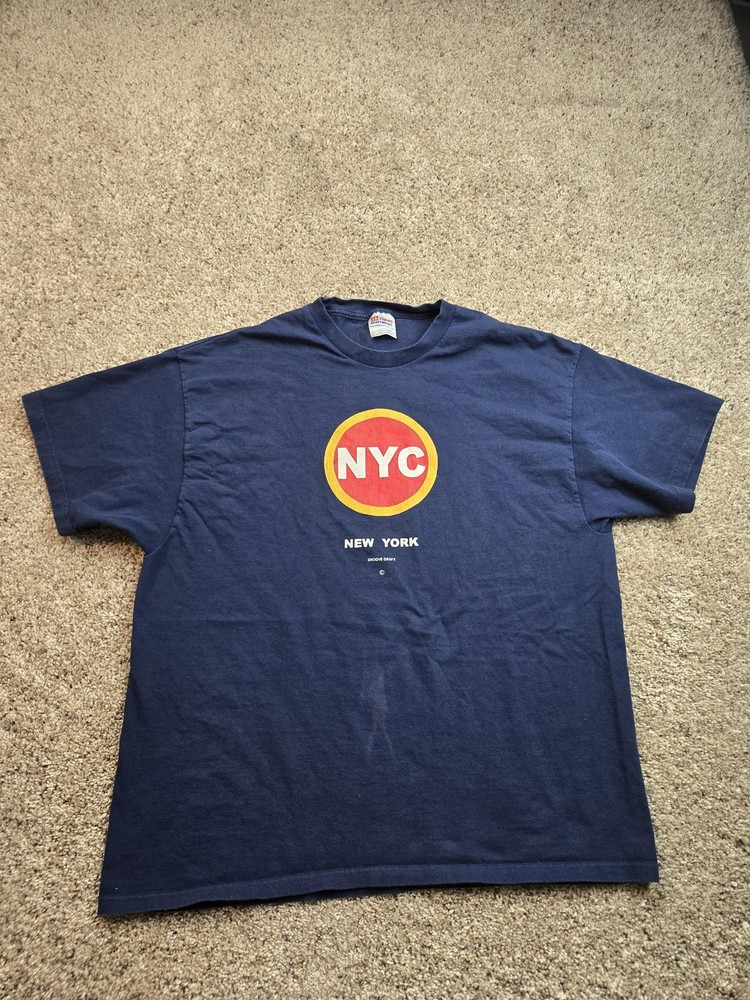 Vintage NYC Groove Grafx T Shirt Mens XL Blue Short Sleeve Graphic Y2K