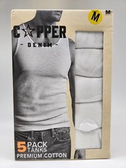 5 Pack COPPER DENIM Men’s Sizes S M L XL Premium Cotton White Ribbed Tanks