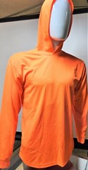 Safety Orange Long Sleeve Shirt With Hoodie, Polyester birdeye mesh fabric
