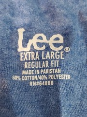 LEE Jeans Mens T-shirt Blue XL Long Sleeve Crew Neck Graphic Tee Spell Out