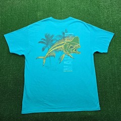 Reel Legends Tshirt Mens XL Blue Teal Short Sleeve Mahi Mahi Fishing Performance