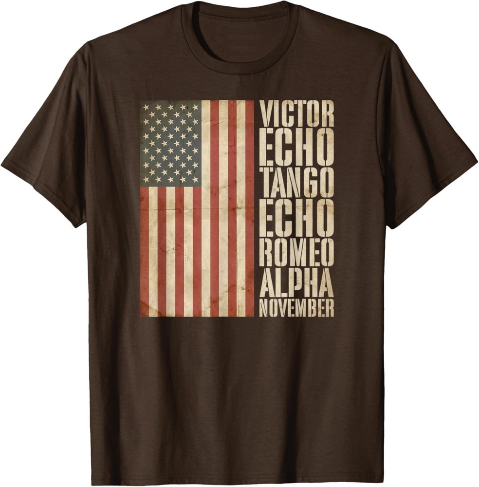 Veteran Military Alphabet American Flag Aged T-Shirt