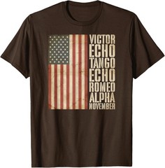 Veteran Military Alphabet American Flag Aged T-Shirt