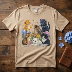 Cat Flower Floral Cute Kitten Vintage Flowers Art Cat Lover T-Shirt TA79