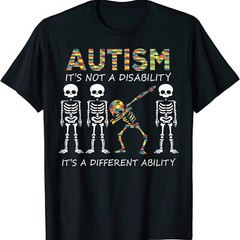 2026/Autism It’s A Different Ability Dabbing Skeleton Unisex Casua T-Shirt