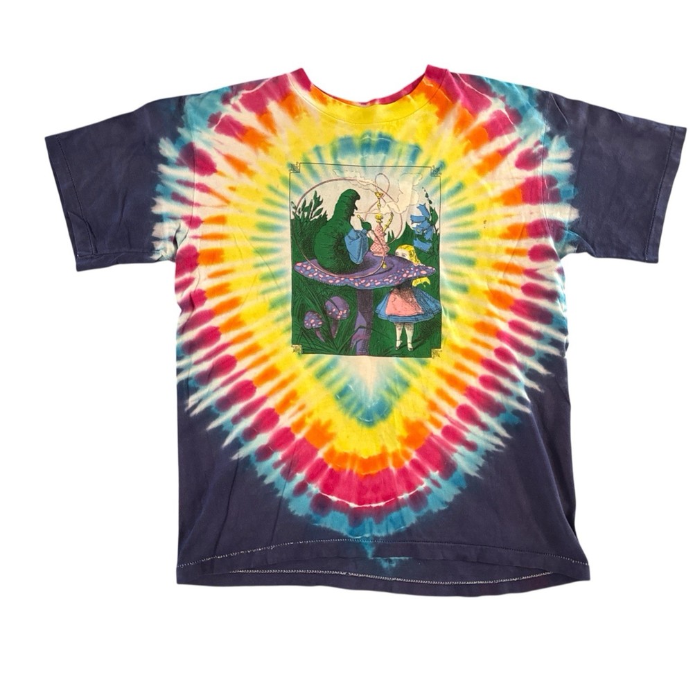 Vintage Alice In Wonderland 1986 Tie Dye T-shirt Single Stitch Peace Sz Large