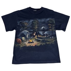 Vintage Art Unlimited Camping T Shirt Size Medium AOP Scenic Night Camp Fire 90s