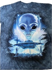 THE MOUNTAIN Alien UFO Graphic Tee Mens L 2013 Blue Acid Wash Shirt