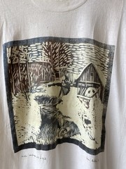 Vintage 1998 Tom Butler Winter Scene With A Mill Art Print T Shirt Graphic Tee