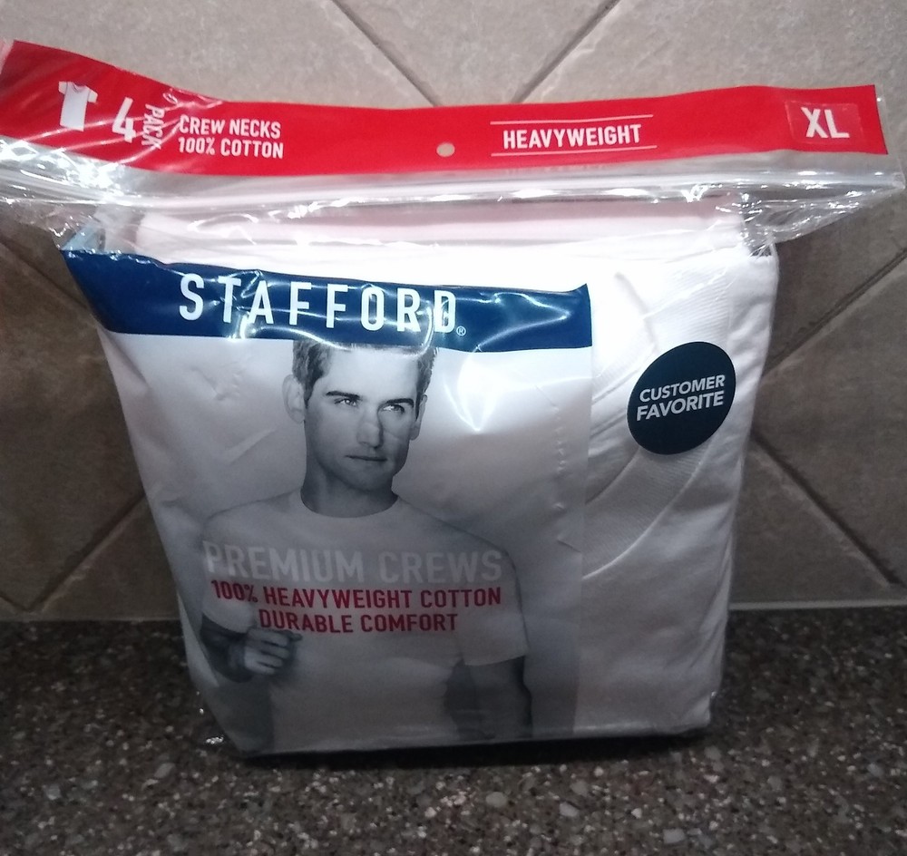 NEW (4-PACK) STAFFORD HEAVYWEIGHT PREMIUM WHITE XL CREW NECK T-SHIRTS FREE SHIP