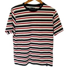 Denim & Flower Navy Blue, Red, White & Gray Striped T Shirt Size Large Crew Neck