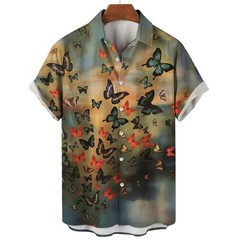 Mens Button Down Colorful Butterfly Print Hawaiian Top Novelty Summer Gift Shirt