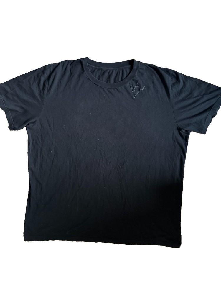 Saint Laurent YSL Black Cotton T Shirt Embroidered Logo Men’s XL Made In Italy