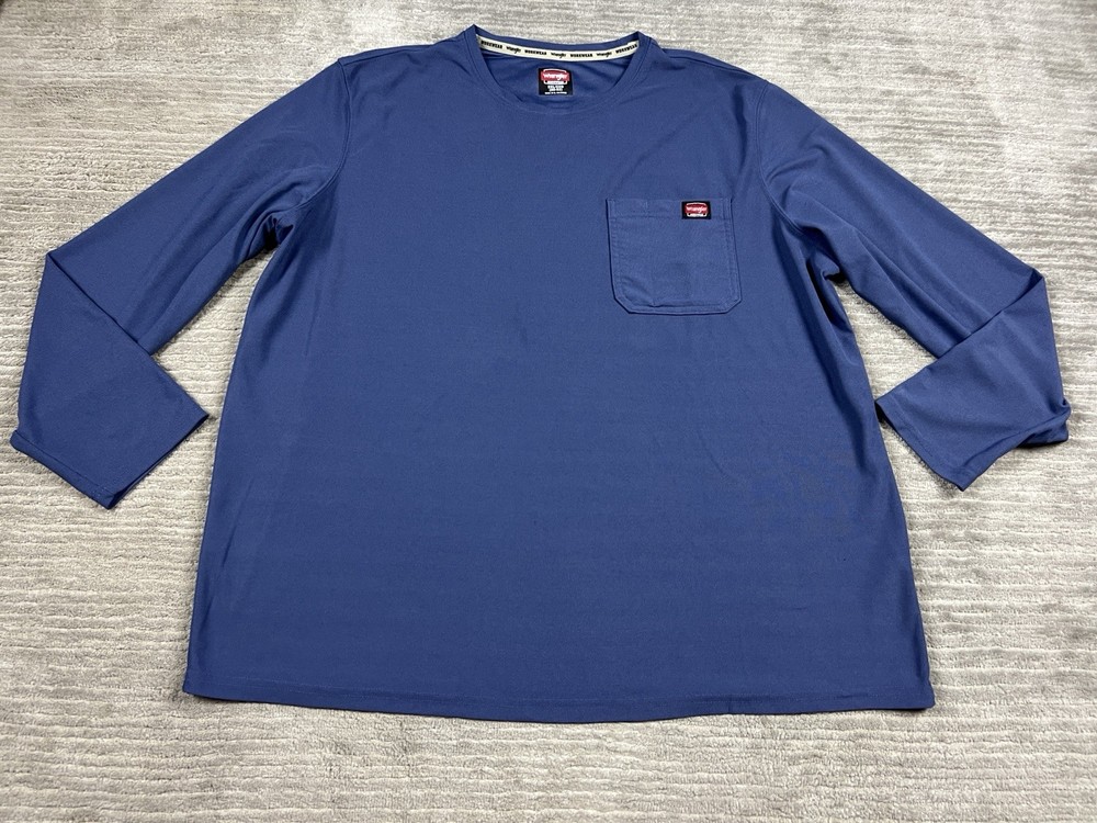 Wrangler Shirt Mens Medium Blue Workwesr Longsleeve Cotton Blend Pockets Stretch