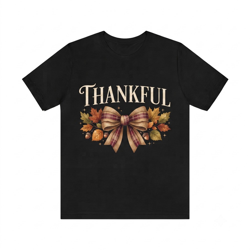 Thankful Fall Autumn Plaid Bow Acorns Leaves Thanksgiving T-shirt For Men Women