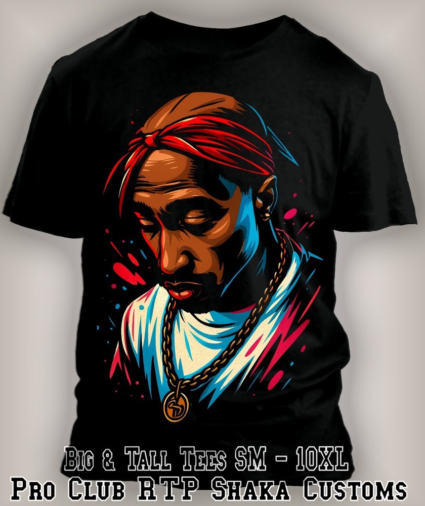 Mens Streetwear Pac in Prayer Musical Artist Classic Pro Club Shaka Tee Shirt