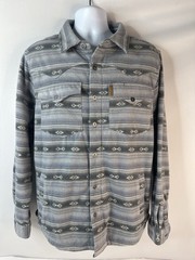 Cinch Mens Aztec button down Gray Fleece Shirt Jacket Shacket Medium Stretch