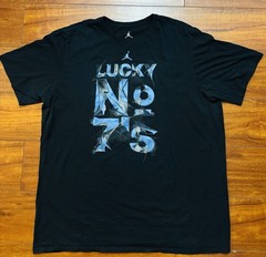 Air Jordan “Lucky No 7’s” Logo Black T-shirt Size Men’s 3XL NAVY Blue VTG Heels