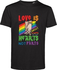 LGBT Pride Month T Shirt Love Is about Hearts Not Parts Gay Pride Rainbow Top