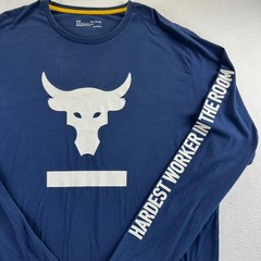 Under Armour Project Rock Mens XL Navy Blue Brahma Bull Long Sleeve Shirt