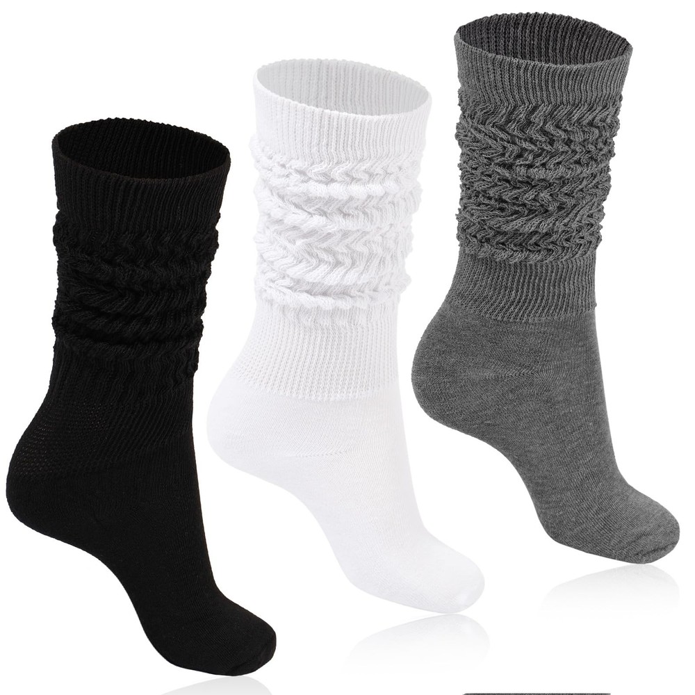 3 PCS Womens Slouchy Socks For Boots Ribbed Knit Thick Warm Scrunchie Hiking