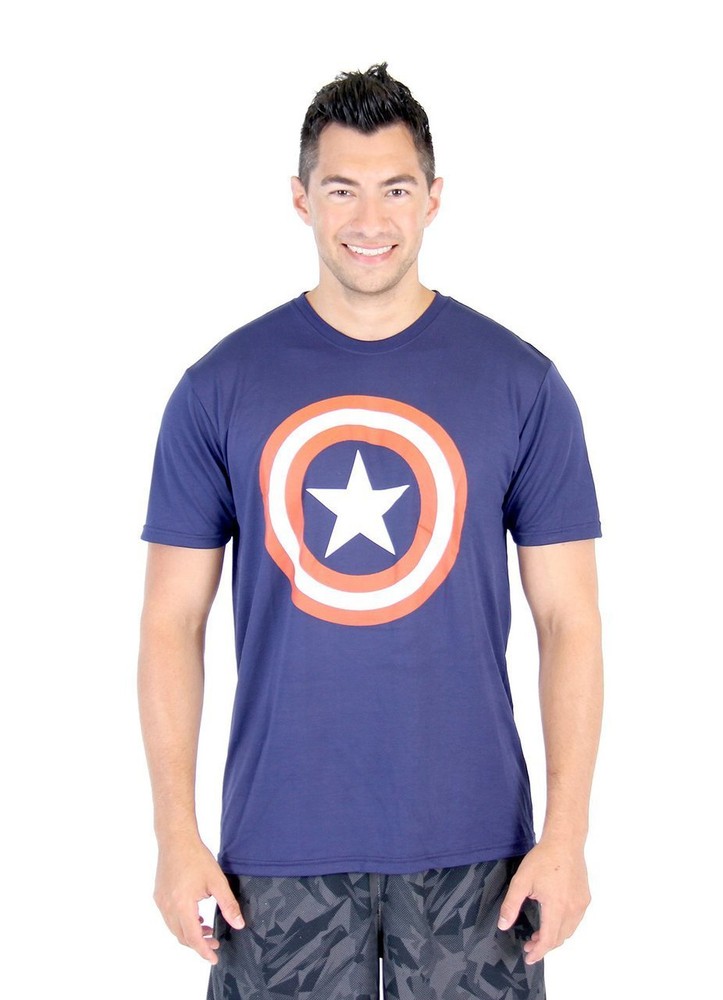 Adult Navy Marvel Comics Superhero Captain America Shield Performance T-Shirt
