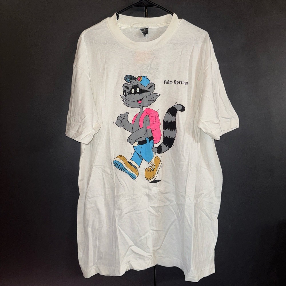 Vintage 80s Nature T Shirt Raccoon Sherrys Best Palm Springs New With Tags XL