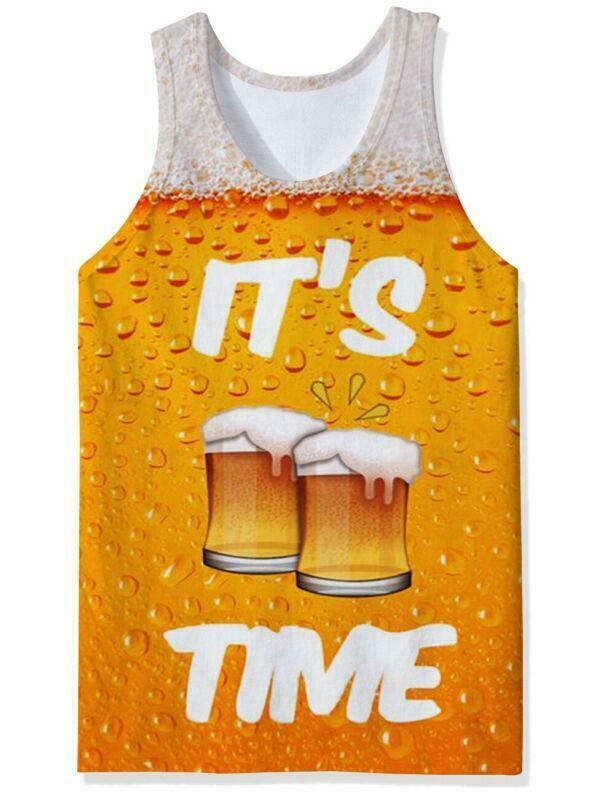 It’s Beer Time 3D Print Men Gym Vest Fitness Tank Top Summer Sleeveless T Shirt