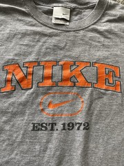 Vtg Nike T Shirt Gray Tag Sz L Made In Honduras / USA Orange Spellout Logo 90s