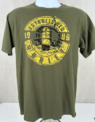 Hurley Mens M Olive Green Graphic T Shirt Yellow Logo Crew Neck Short Sleeve