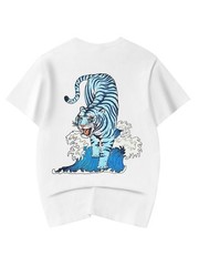 Niepce Men’s Blue Tiger Ocean Graphic Tee Japanese Streetwear T-Shirt