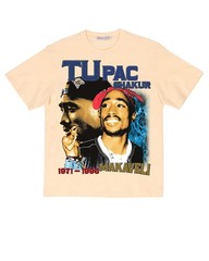 Sponsor Mens Tupac Makaveli Cream Graphic T-Shirt Vintage Style Retro Streetwear