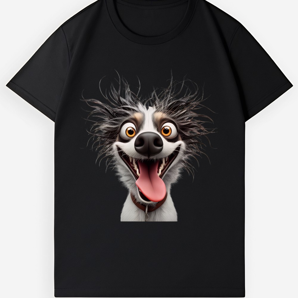 Unisex Border Collie T-Shirt-Hyper Pup Portrait Casual Graphic Tee Free Shipping