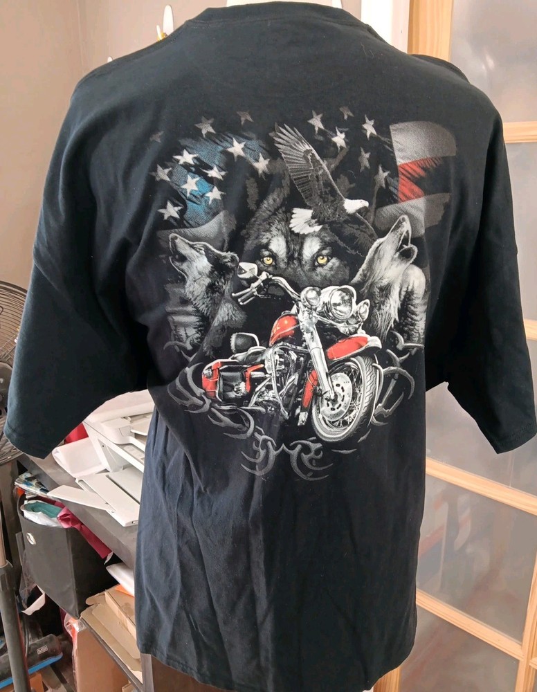 BIKER T Shirt WOLF EAGLE America FLAG V Twin Patriotic CHOPPER Motorcycle Sz 4XL