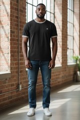 Champion T-Shirt Men Size XL Black/Gray Collared Sleeves Classic Tee NWT Cotton