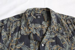 Claiborne, Hawaiian style button down shirt green floral leaf pattern, &black
