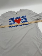 Unisex VOTE T-shirt light gray XL w/red heart and VOTE graphic repeat in blue