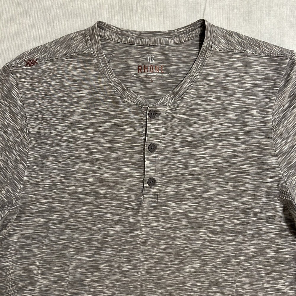 RHONE Long Sleeve Mens L Marled Henley Gray Pima Cotton Spandex Stretch Soft