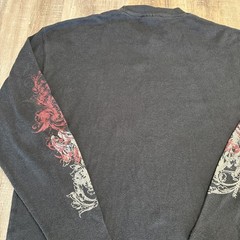 Avirex Shirt Mens 2XL Black Thermal Waffle Knit Graphic Skull Cross Y2K Skate
