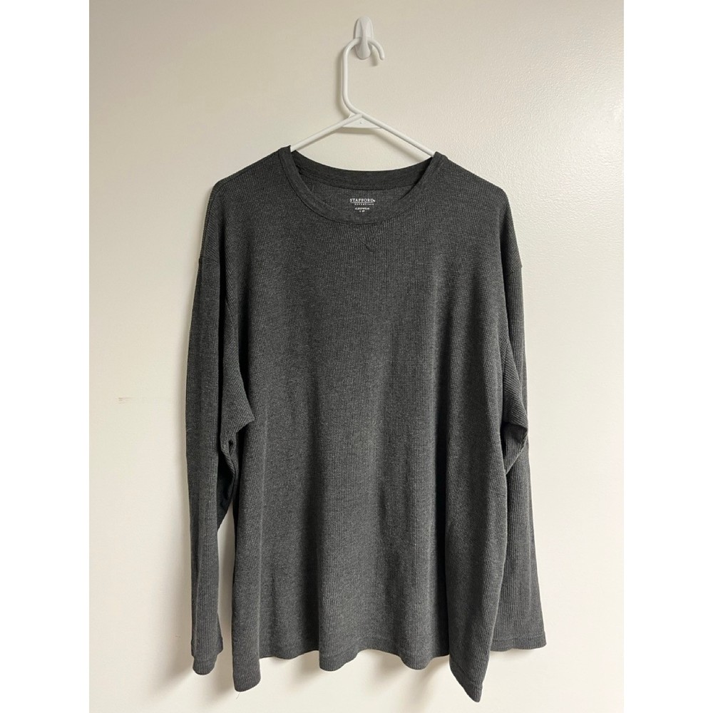 Stafford Essentials Mens Sleepwear L/G Classic Fit Gray Long Sleeve Shirt