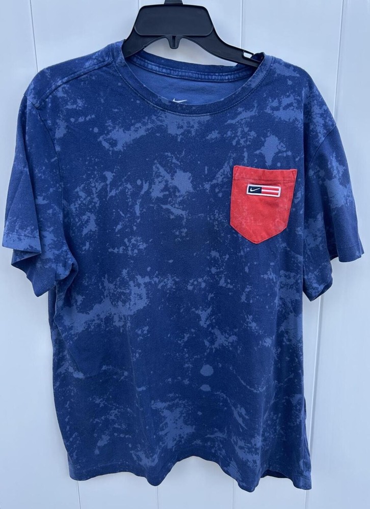 Nike Acid Wash Graphic Pocket Tee XL Blue Red Topographic Streetwear T-Shirt