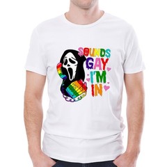 Sound Gay I’m In Tee, Ghost Face Meme Rainbow Tee, LGBTQ+ Pride Month Supporters