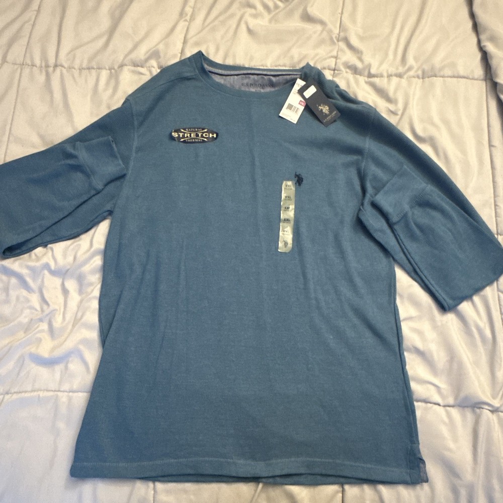 U.S. Polo Assn. Men’s Thermal Stretch Waffle Knit Crewneck T-Shirt Blue XXL New