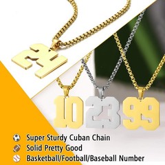Gold Number Necklace for Men,Stainless Steel Athletes Number Chain Charm Pend…
