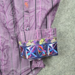 Robert Graham Button Up Shirt Mens 2XL Purple Paisley Floral Flip Cuff Preppy