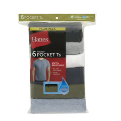 6 Pack Hanes Men’s Value Pack Assorted Pocket T-Shirt Undershirts Size S – 3XL