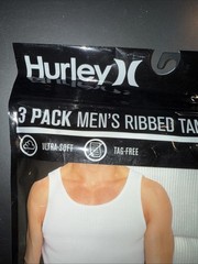 Hurley ~ Men’s 3-Pack Ribbed Tank Cotton Blend Tag Free White ~ M(38-40)