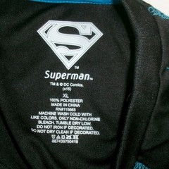 Superman Shirt Sz XL TM & DC Comics Black Turquoise Stripes Long Sleeves
