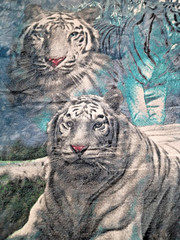 White Tiger T-Shirt Size L Large All Over Tie Dyed Gildan Ultra Cotton Blue